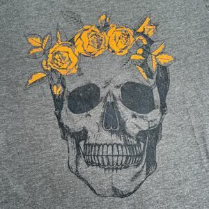 City Streets Halloween Skeleton Orange Roses Tee XS